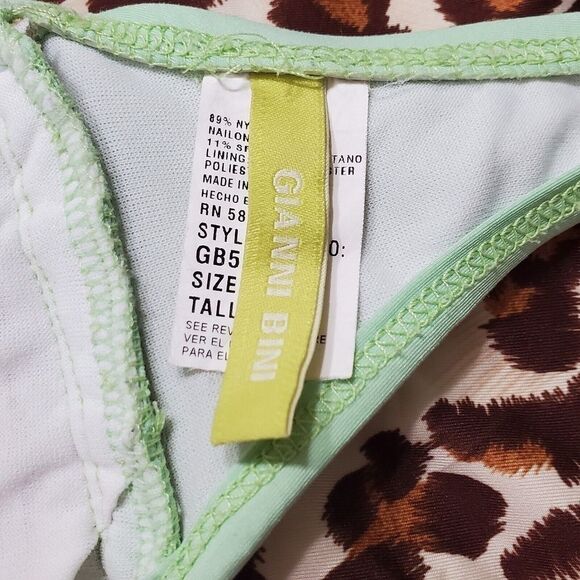 Gianni Bini Ruffle Bandeau Strapless Seafoam Green Leopard Print Bikini - Picture 4 of 9